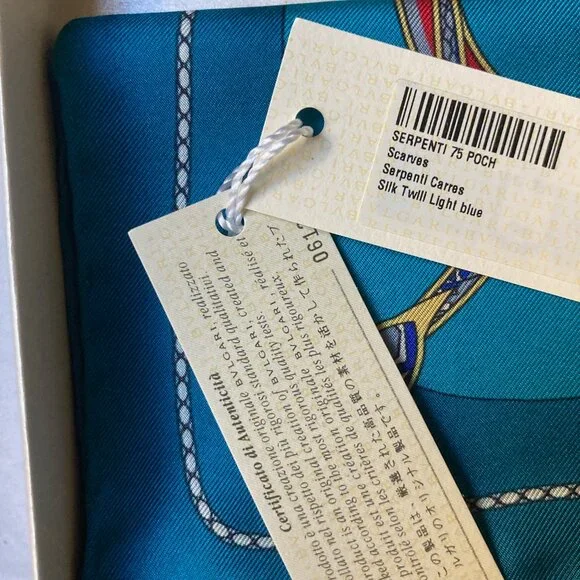 BVLGARI Serpenti 75 Pocket Square, light blue, NWT! - Picture 2 of 3
